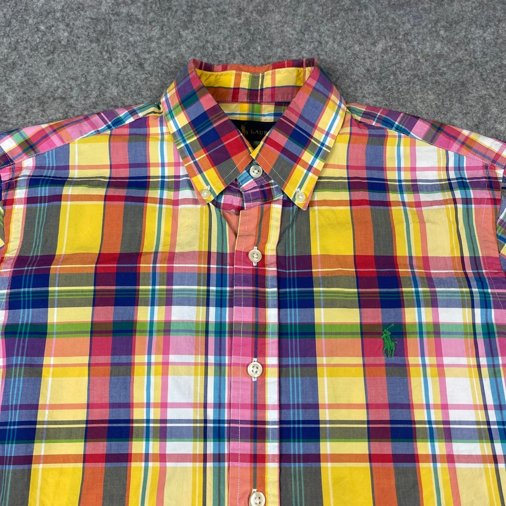 Ralph Lauren Button Down Shirt Men M Multicolor Plaid Short Sleeve Cotton Madras